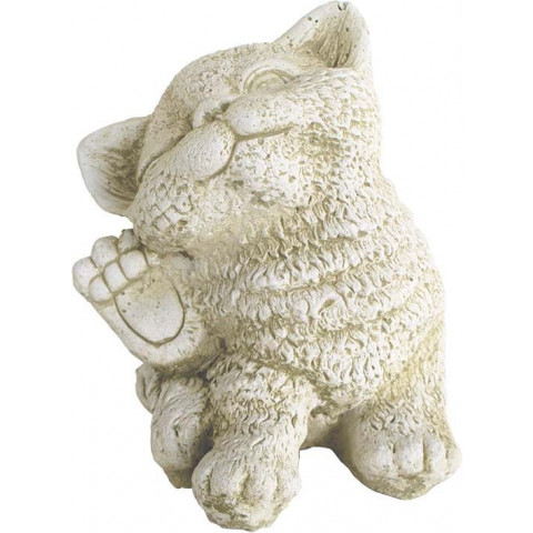 Statue chaton patte levée en pierre reconstituée