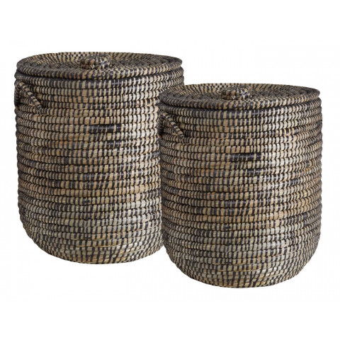 Panier à linge rond en jonc (lot de 2)