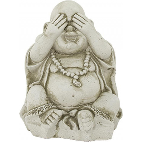 Bouddha assis mains sur les yeux en pierre reconsitutée