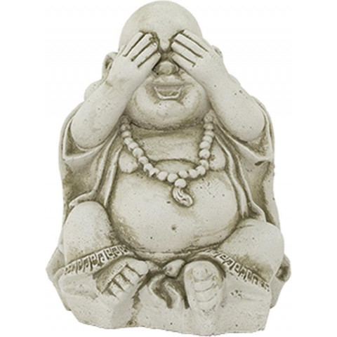 Bouddha assis mains sur les yeux en pierre reconsitutée