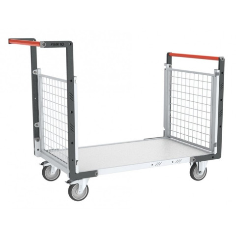 Chariot modulaire grillagé 2 dossiers, plateau bois 1000 x 600 mm, 250 kg