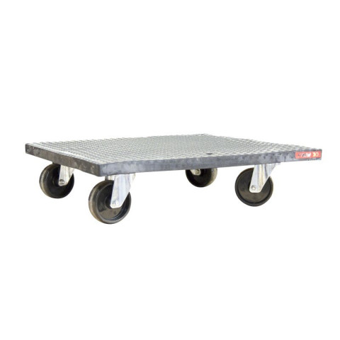 Plateau roulant bois enrobé de caoutchouc, 600 x 600 mm, roues CC, 210 kg