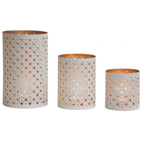 Photophores en métal blanc intérieur doré (lot de 3)