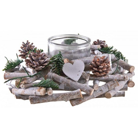 Photophore couronne de noel en bois et verre