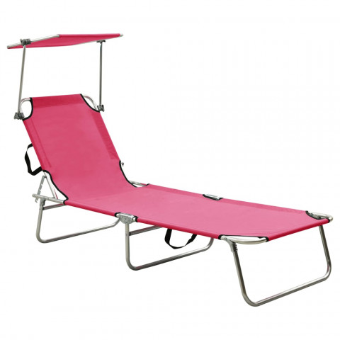 Chaise longue pliable avec auvent acier - Couleur au choix