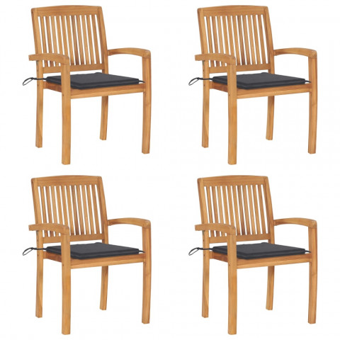 Chaises de jardin empilables avec coussins teck solide - Couleur et nombre de places au choix