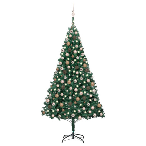 Arbre de Noël artificiel pré-éclairé et boules vert 240 cm - Couleur au choix