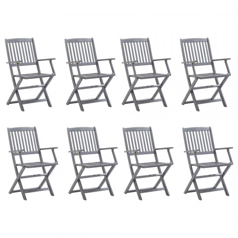 Chaises pliables d'extérieur 8 pcs avec coussins bois d'acacia - Couleur des coussins au choix