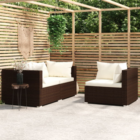 Salon de jardin 3 pcs avec coussins résine tressée - Couleur au choix