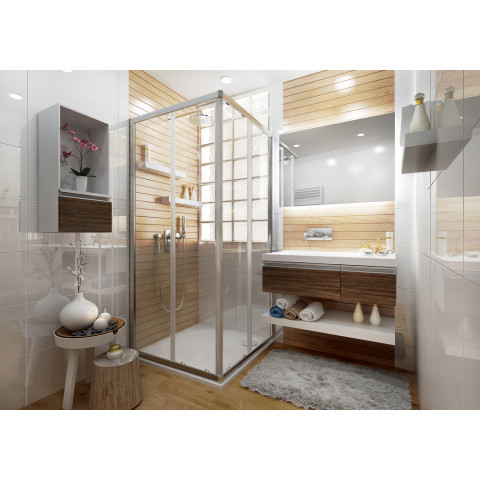 Accès douche d'angle ancoswing, coulissante deux volets, en verre sécurit transparent 4mm - Dimension et coloris au choix