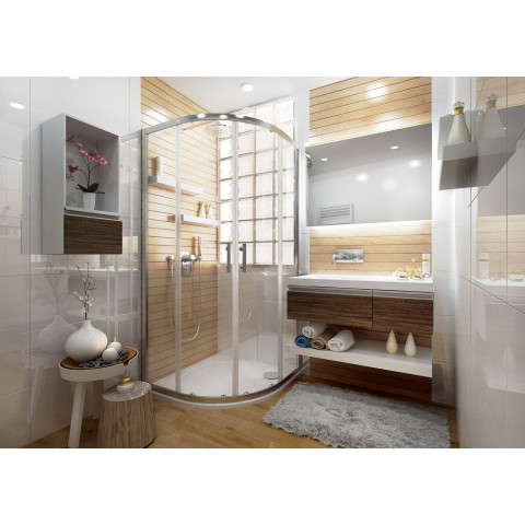Porte de douche ancoswing 1/4 de rond, coulissante deux volets, en verre sécurit transparent 4mm, 90x190cm - Couleur au choix
