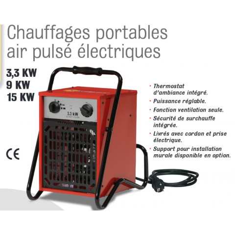 Chauffage portable air pulsé électrique 9kw 7740kcal/h  800 m3 /h B9c
