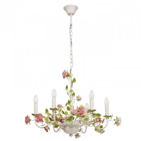 Chandelier blanc flora 6 ampoules 130 cm