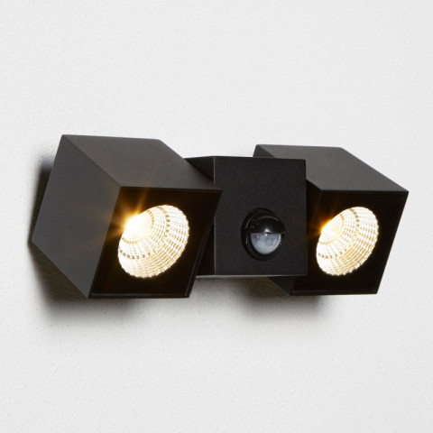 Applique dallas avec détecteur, fonte d'aluminium et verre, 2 ampoules