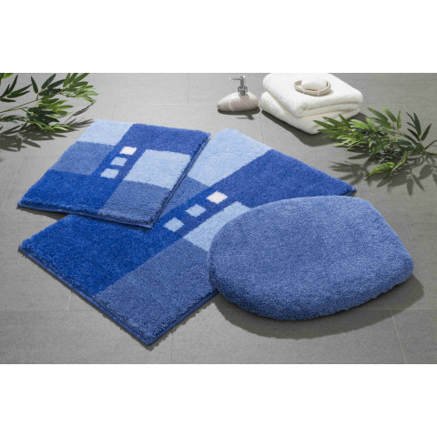 Tapis de salle de bain merkur bleu set - 3 pcs (housse pour abattant + tapis 40x50cm + tapis 50x80cm)