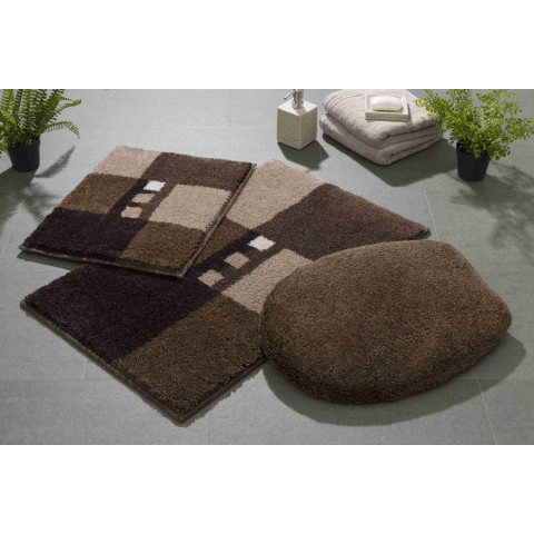 Tapis de salle de bain merkur marron set - 3 pcs (housse pour abattant + tapis 40x50cm + tapis 50x80cm)
