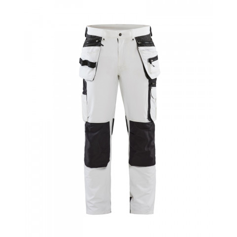 Pantalon peintre stretch 4D multipoches Blanc/Gris foncé - 10791645