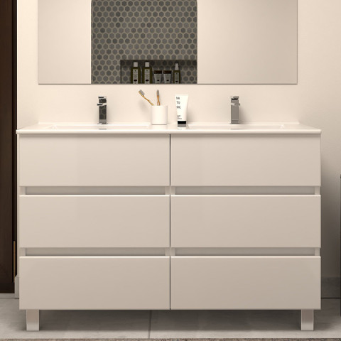 Meuble de salle de bain 120cm double vasque - sans miroir - 6 tiroirs - blanc - mayor