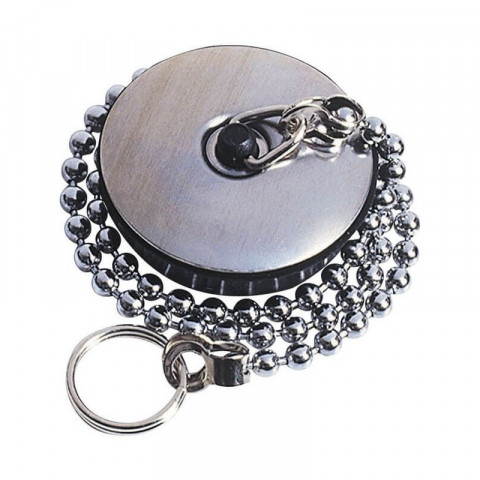 Bouchon inox évier de rechange diamètre 47 mm + chaînette 450 mm + anneau wirquin