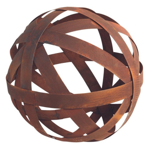 Sphère décorative sur pied à poser en fer rouillé