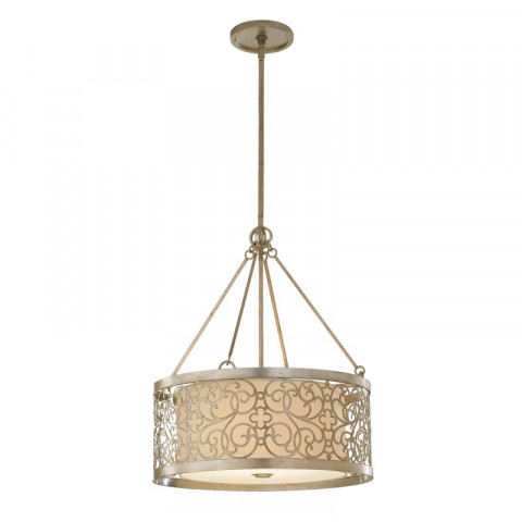 Suspension cylindrique arabesque, feuilles d'argent