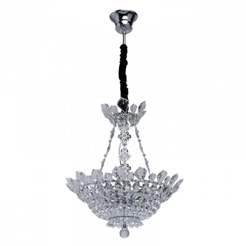 Suspension chromée crystal 6 ampoules 130 cm