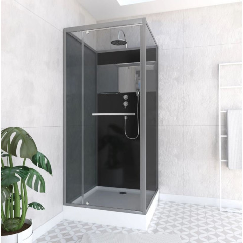 Cabine de douche 90x90cm carrée porte pivotante – avec bande effet miroir – SQUARE STRIPE Aurlane - CAB159