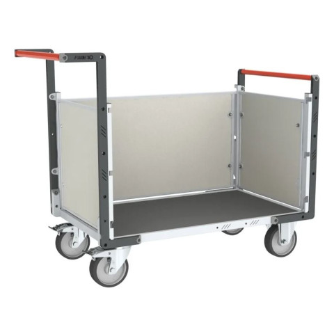 Chariot modulaire PP alvéolaire 2 dossiers + 1 ridelle plateau bois avec tapis caoutchouc 1000 x 600 mm 500 kg - 806724594