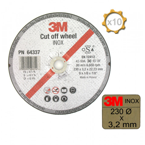 Disque 3M à tronçonner Inox diamètre 230 x 3,2 mm épaisseur x 10