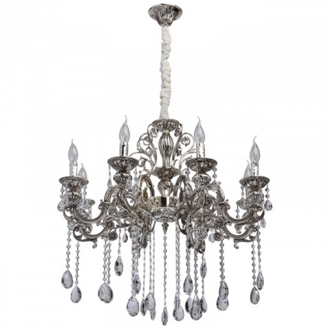 Suspension argentée classic 8 ampoules 120 cm