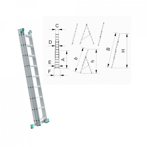 Echelle coulissante extensible 3 plans 8 marches