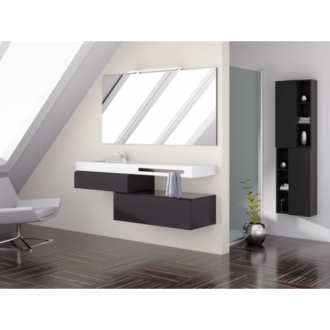 Meuble de salle de bain 120cm bloc 18 - ensemble suspendu avec colonne noir