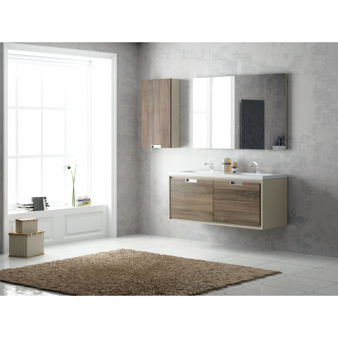 Ensemble de salle de bain future 05 120cm vison et noyer massif