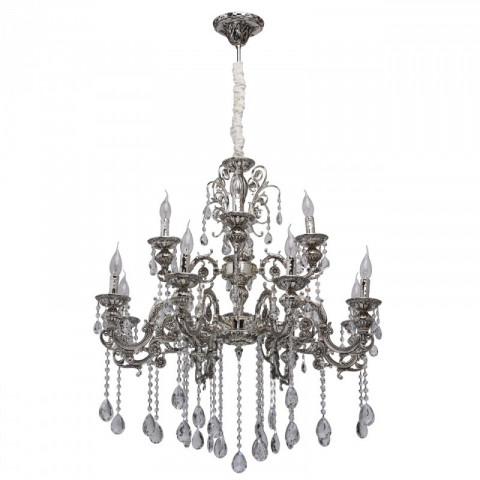 Suspension argentée classic 12 ampoules 150 cm