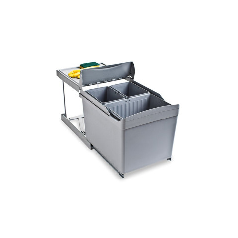 Poubelle de recyclage pour fixation inférieure et extraction automatique dans caisson de cuisine 1x16litres 2x7,5litres, Plastique gris