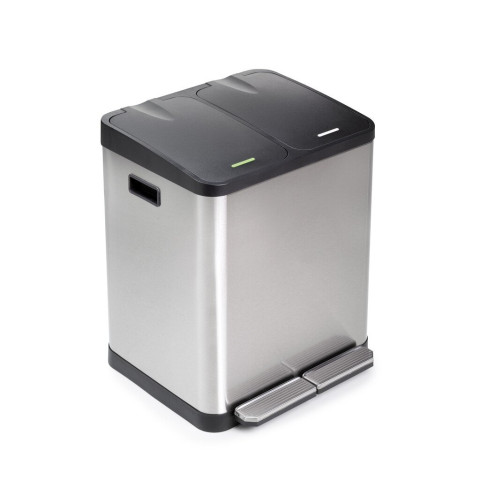 Bac de tri sélectif a compartiments Recycle, ouverture du couvercle par pédale, 2x15litres, Acier inoxydable