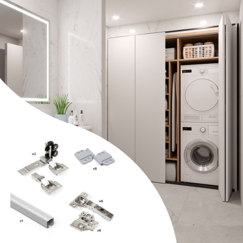Kit de quincaillerie pour 2 portes coulissantes pliantes et armoire à fermeture souple Twofold, pour 4 panneaux non inclus, Sans coulisse, Anodisé mat