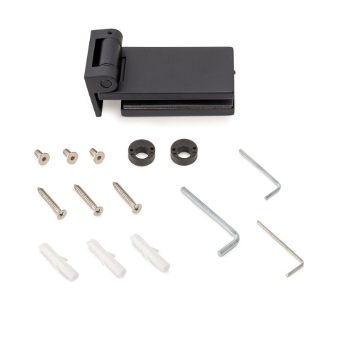 Charnière pour porte en verre avec garniture, charnière horizontale avec embout de 40mm, pour porte de 8-12mm, aluminium et acier, peinte en noir