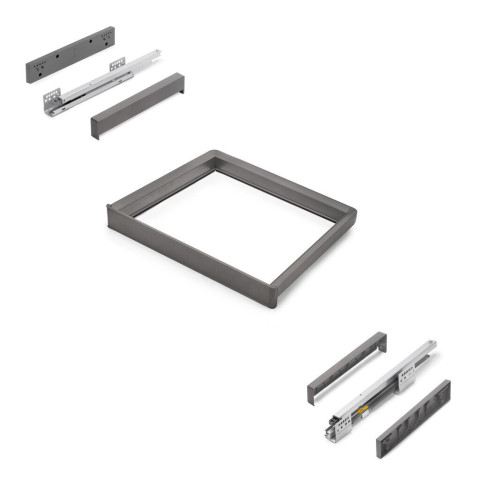 Rack avec glissières à extension totale et à fermeture douce pour accessoires d'armoire Quartz, Aluminium et plastique, Titane - Dimensions aux choix