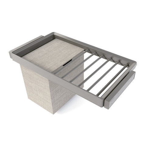 Kit de porte-pantalon à 7tringles, panier et rack ajustable Quartz pour armoires, glissières extension totale et à fermeture douce, Module 90cm, Finition Titane