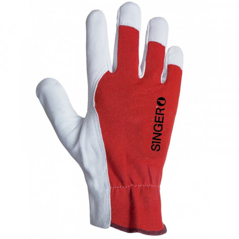 Gant manutention légère singer cuir fleur de chèvre dos interlock rouge avec serrage élastique applications fines - Taille au choix