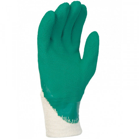 Gant manutention singer latex crêpé vert milieux humides enduit 30cm dos aéré paume latex crêpée poignet tricot - Taille au choix