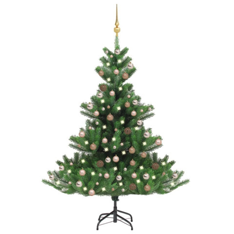 Sapin de Noël artificiel Vert Nordmann avec LED et boules 210cm - Couleur des boules au choix