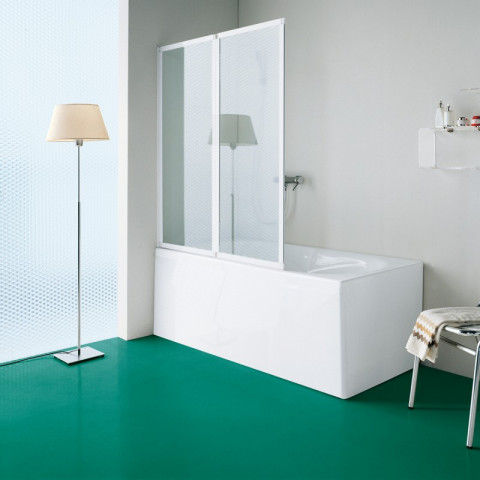 pare bain a deux panneaux repliables 126 128 cm ht 135 cm profile blanc verre transparent b1385l01tr distriartisan