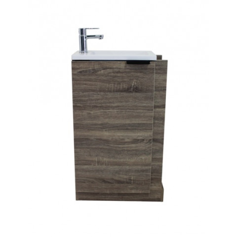 Meuble lave-mains à poser 57 cm texture bois une porte avec étagères de rangement woody