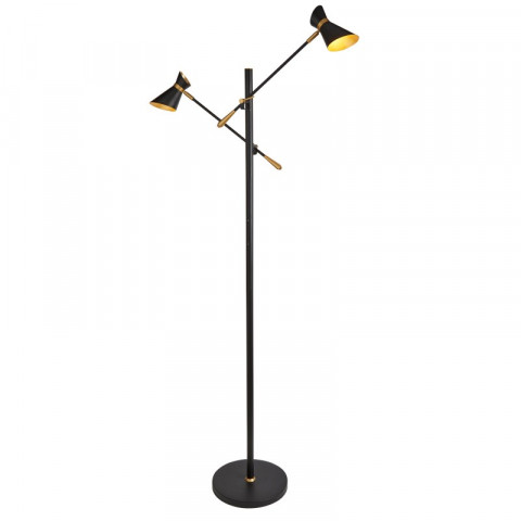 Lampadaire diablo, noir et or, 2 ampoules