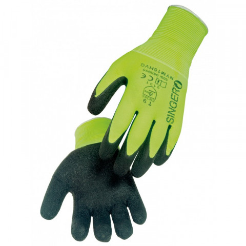 Lot de 3 gants manutention enduit latex singer jaune fluo support polyamide poignet élastique sans couture - Taille au choix