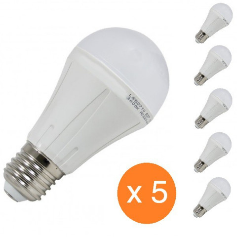 Lot de 5 ampoules led E27 10 watt (eq. 60 watt) - Couleur eclairage - Blanc chaud 3000°K