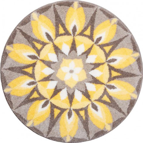 Tapis de salle de bain self-love jaune gris rond 80 cm