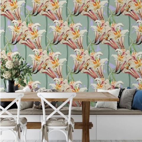 Papier peint floral Art Nouveau à motifs de lys roses - st-GIGLI